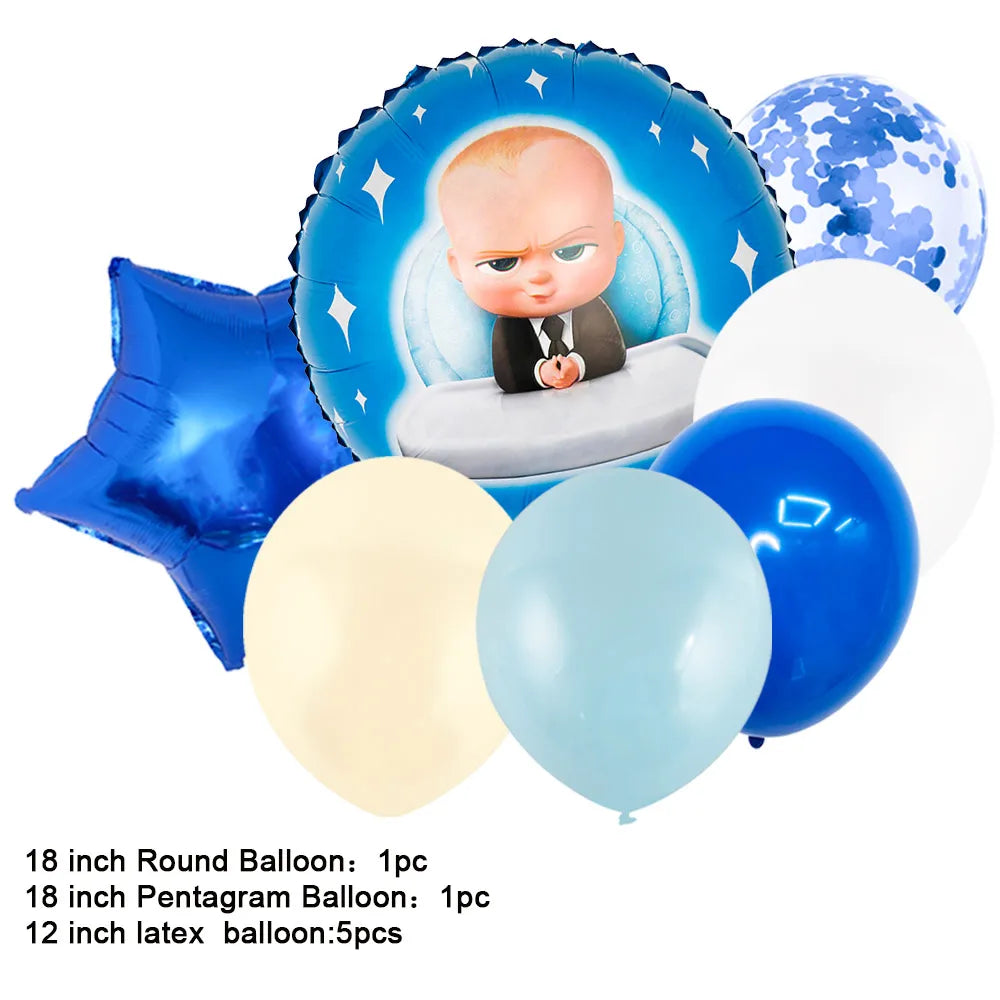 Cartoon Boss Baby Birthday Party Set - Disposable Tableware, Backdrop & Balloons for Kids Baby Shower Decor