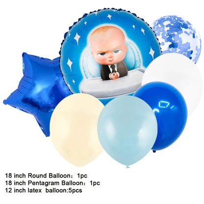 Cartoon Boss Baby Birthday Party Set - Disposable Tableware, Backdrop & Balloons for Kids Baby Shower Decor