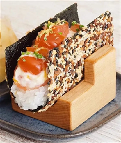 Japanese Sushi Rack – Wooden Taco & Snack Food Holder, Wood Plate Cuisine Stand for Sashimi & Sushi, Restaurant & Home Use
