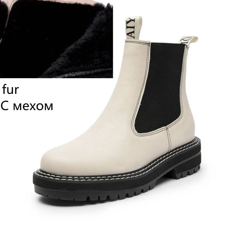 Women’s 2025 Genuine Leather Chelsea Boots – Thick-Soled Autumn Winter Ankle Short Boots