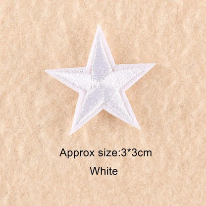 10Pcs Mini Star Embroidery Iron-On Patches – DIY Clothing Appliques Pentagram Stickers for Jackets, Jeans & Bags (Black, White, Gold)