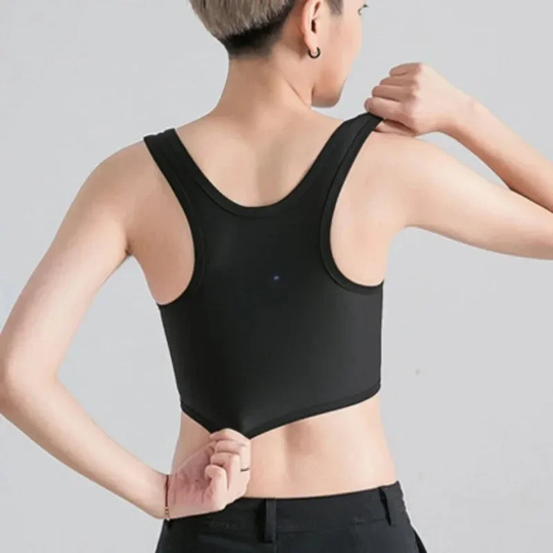 Women's Breathable Chest Binder Vest - Side-Buckle Wireless Compression Tank Top with Short Wrap Design