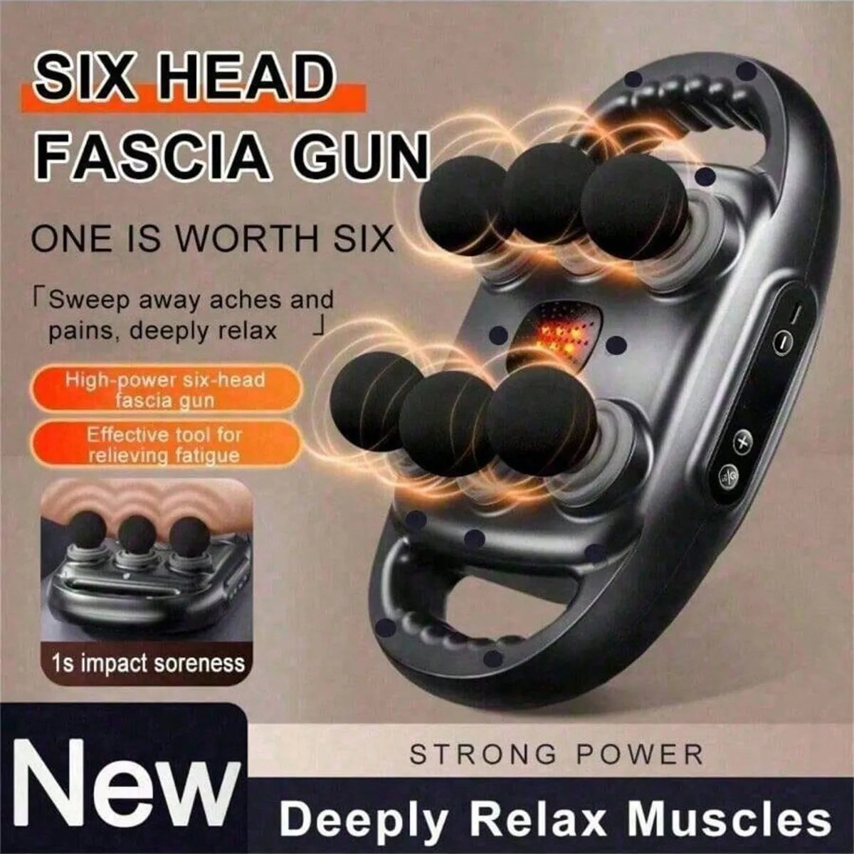 Six-Head Fascia Gun Massager — Professional Wireless Muscle Relaxation for Back & Waist, Deep Tissue High-Frequency Vibration
