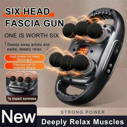 Six-Head Fascia Gun Massager — Professional Wireless Muscle Relaxation for Back & Waist, Deep Tissue High-Frequency Vibration
