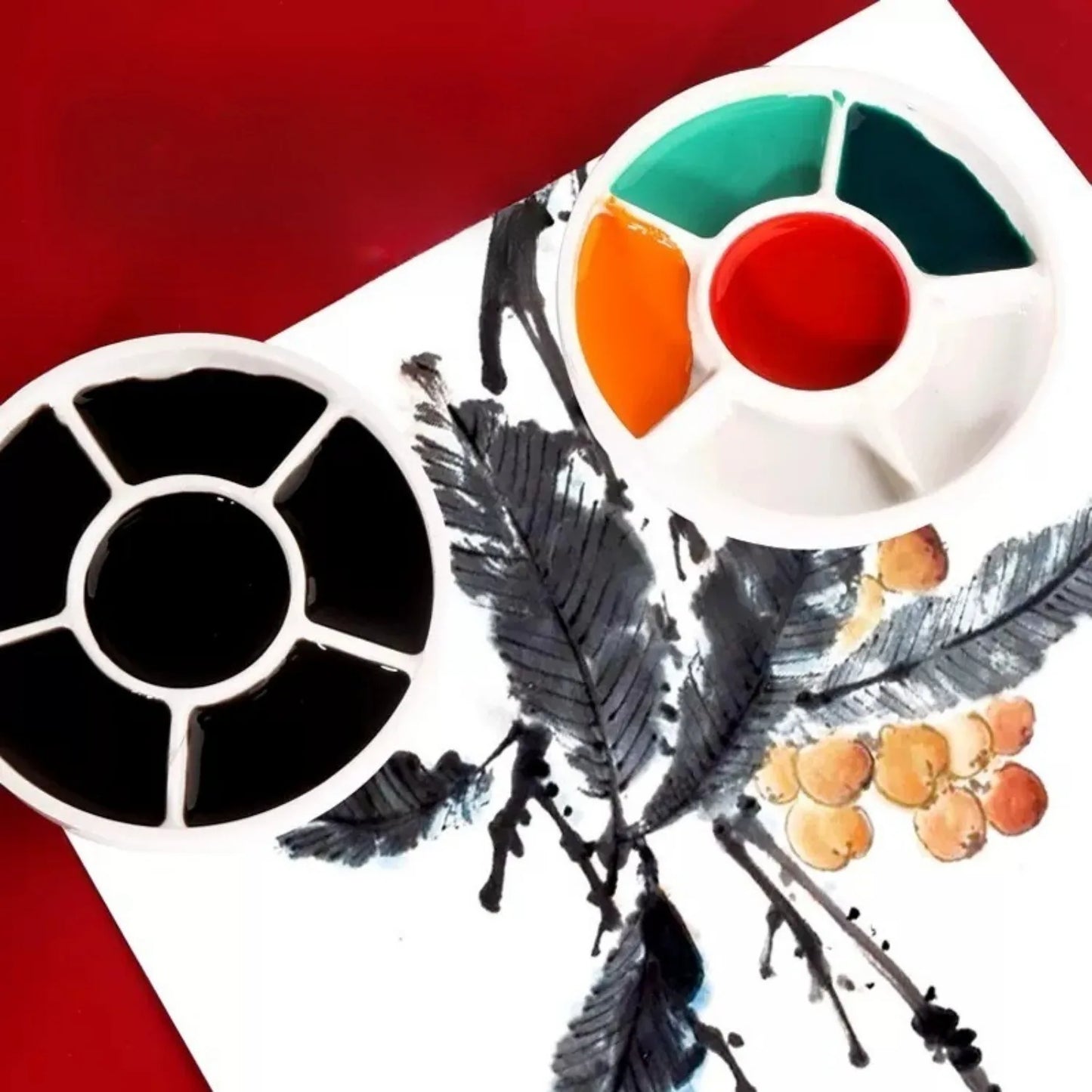 Imitation Porcelain Round Paint Palette with Lid – White Acrylic & Watercolor Tray for Artists