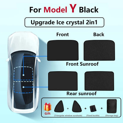 Split Sunshade for Tesla Model 3 (2017-2023) & Model Y – Front & Rear Sunroof Windshield Skylight Glass Roof Cooling Shade
