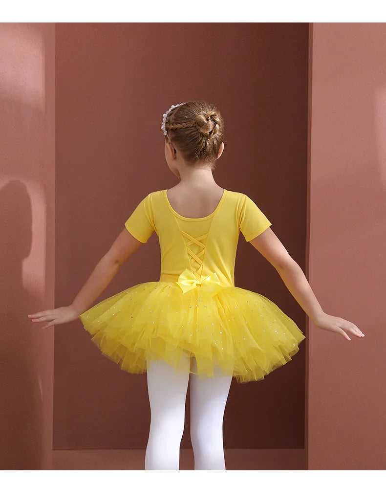 Girls Ballet Tutu Dress — Kids Short & Long Sleeve Tulle Leotard with Bowknot for Dance, Gymnastics & Party