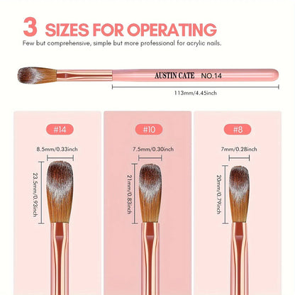 3Pcs Acrylic Nail Brush Set #8/10/14 - Professional Nail Brushes for Acrylic Powder Extensions, 3D Carving & Nail Art Salon Tools