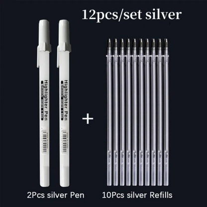 12pcs Set 0.8mm Metallic Paint Markers – Permanent Gold, Silver & White Pens for Graffiti, Writing & Drawing