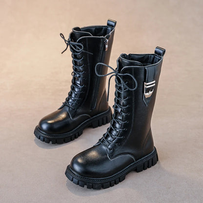 Elegant Baby Girl Boots – Casual Autumn/Winter Round Toe, Warm Thick Sole Lace-Up Comfortable Midsole Boots