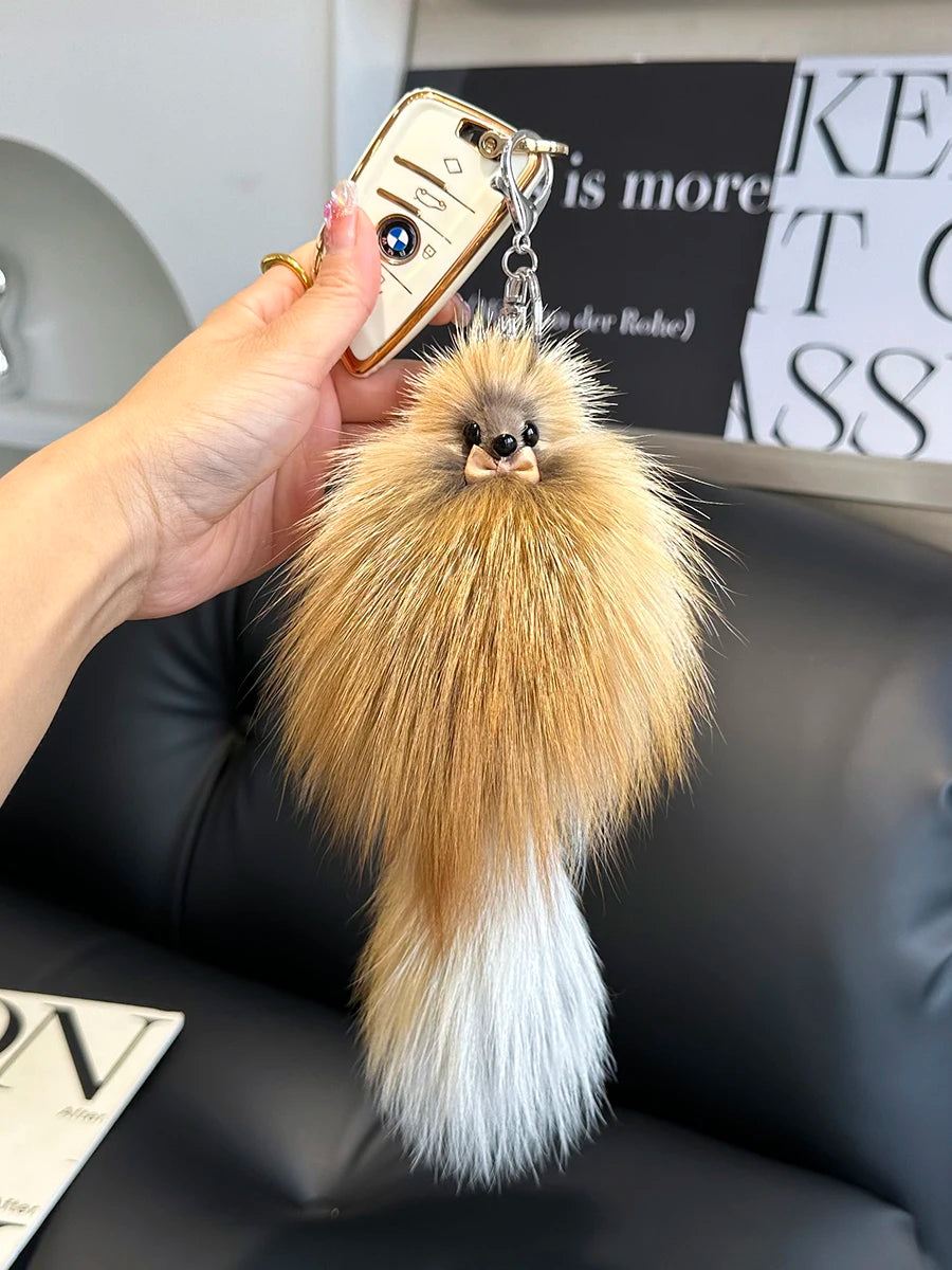 2024 Cute Real Fox Fur Plush Keychain – Pompom Bag Pendant & Car Key Ring Toy for Girls