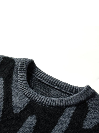Men's Autumn Winter Jacquard Sweater - Irregular Pattern Contrast Color Round Neck Knitted Casual Pullover