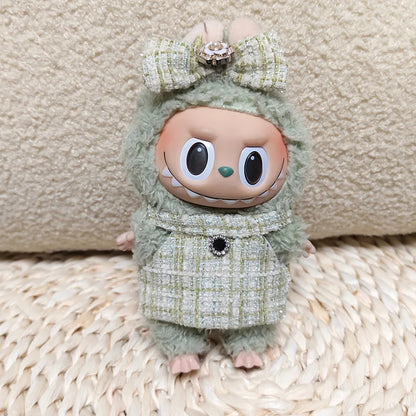 17cm Labubu II Mini Doll Clothes — Luxury Bow Headband Dress Outfit Set for Sitting, Party & Game Accessories