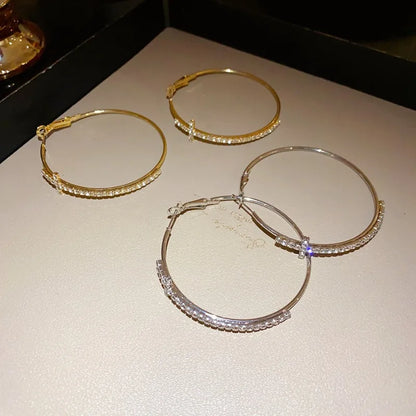 Women’s Shiny Large Circle Cross Hoop Earrings – Rhinestone Geometric High-End Fashion Jewelry