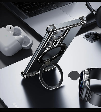 Magnetic Metal Phone Case for Samsung Galaxy S24/S23 Ultra – Aluminum Alloy Frameless Bumper with Finger Ring