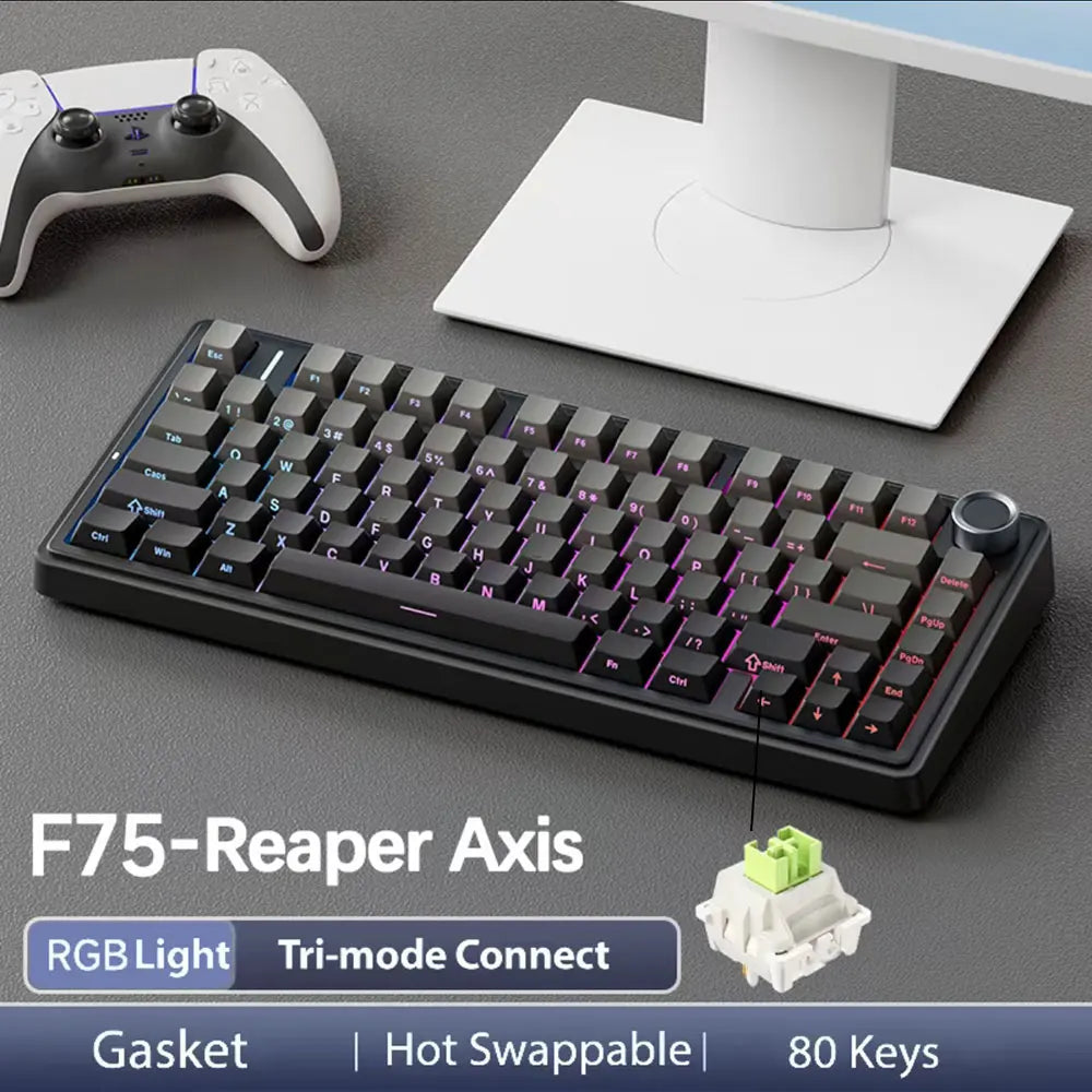 AULA F75 75% Mechanical Gaming Keyboard – 2.4G Wireless, Bluetooth, Wired, RGB, OEM Profile, Gasket Structure