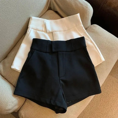 Mooyufon Black High-Waisted Shorts for Women – Harajuku A-Line Slim Fit Casual Sexy Straight Pants