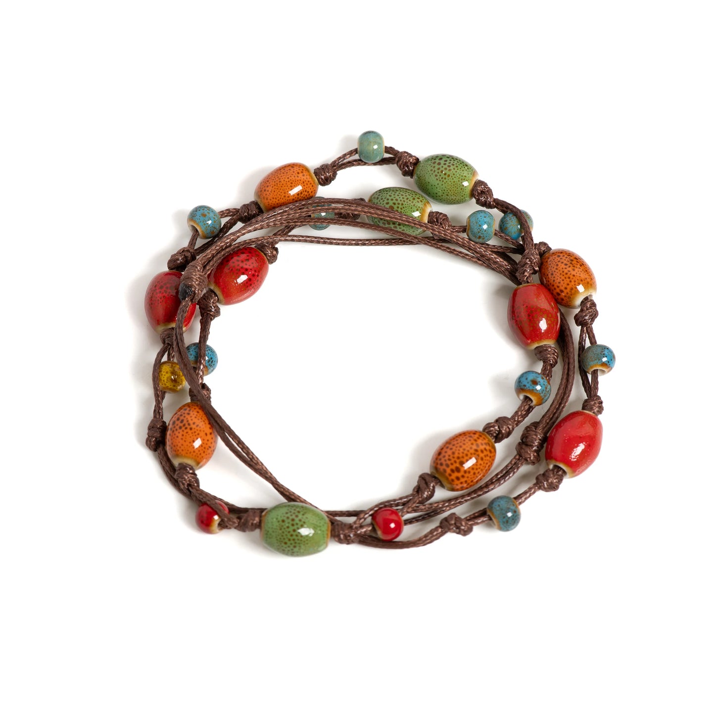 Colorful Handmade Ceramic Jewelry Set - Adjustable Boho Necklace & Bracelet Two-in-One Gift for Women