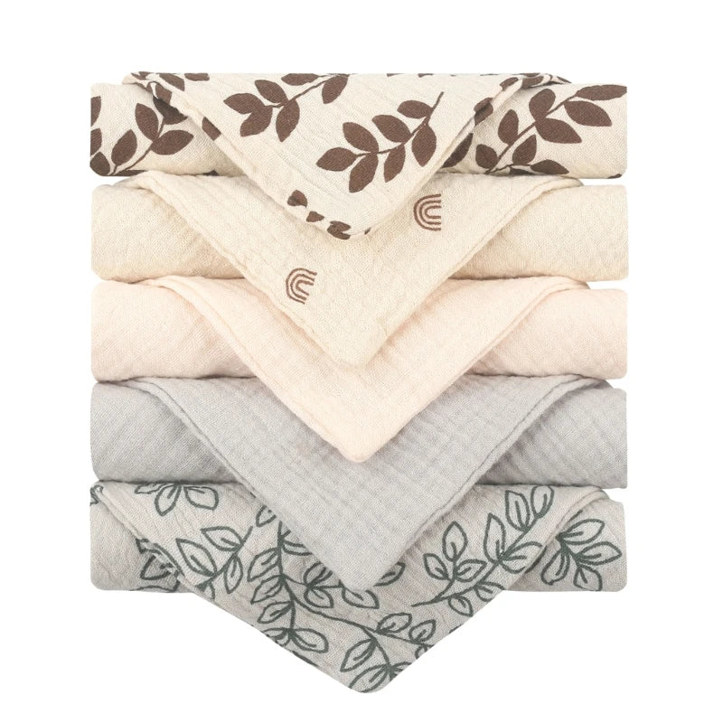 5PCS Baby Cotton Gauze Towels - Soft Absorbent Face Cloths for Bathing, Feeding & Daily Care