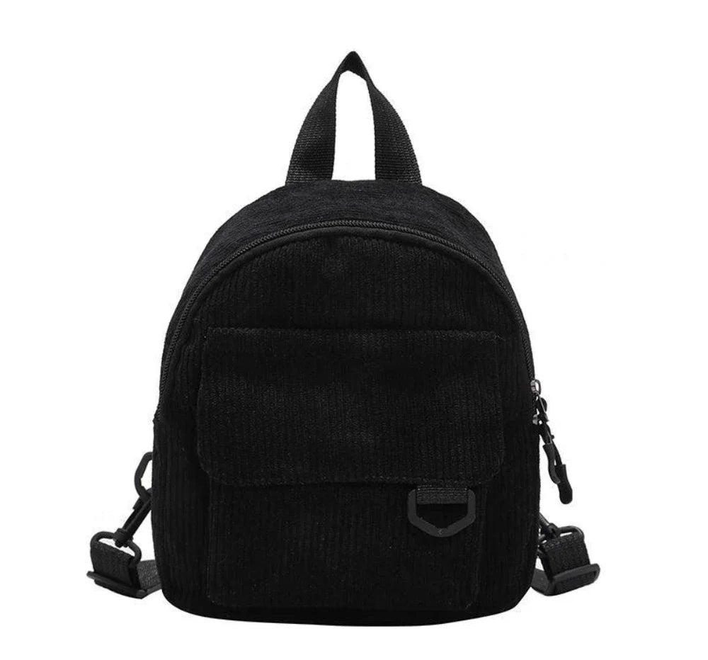 Women's Mini Backpack - Fashionable Solid Color Corduroy Casual Schoolbag with Large Capacity