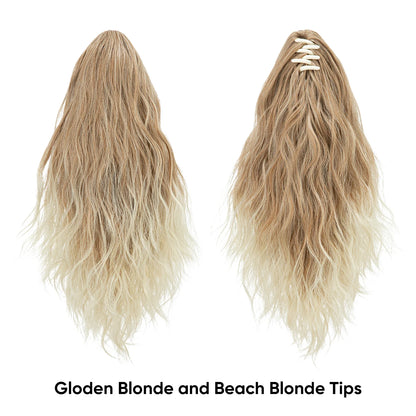 13-Inch Premium Synthetic Curly Claw Clip Ponytail – Blonde Brown Short Hairpiece, Fake Hair Extensions P064