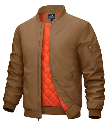 MAGCOMSEN Men’s Aviator Bomber Jacket - Warm Windproof Fall & Winter Casual Coat with Orange Lining