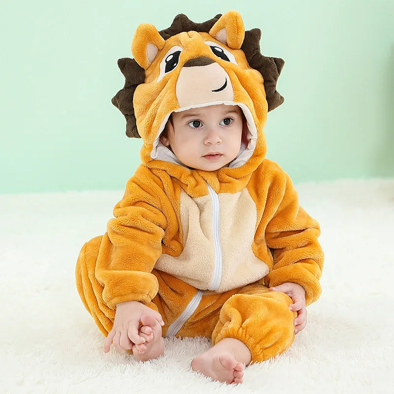 Cartoon Flannel Baby Romper – Unicorn, Rabbit & Dinosaur Pajamas, Cotton Kigurumi Jumpsuit for Boys & Girls