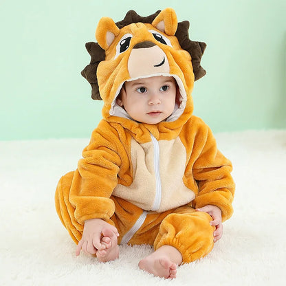 Cartoon Flannel Baby Romper – Unicorn, Rabbit & Dinosaur Pajamas, Cotton Kigurumi Jumpsuit for Boys & Girls