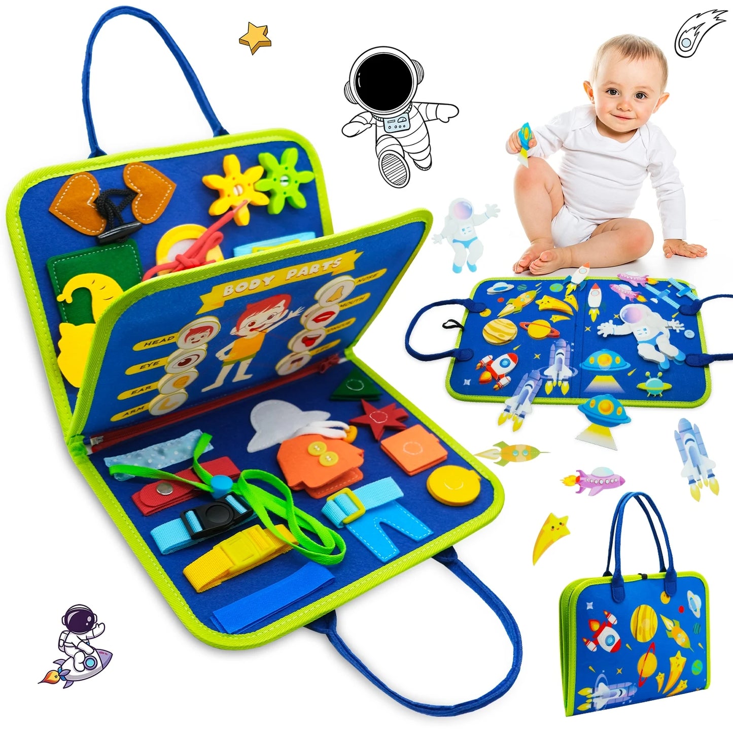 Montessori Toddler Busy Board – Educational Activity for Basic Dress Motor Skills, Baby Learning Toy for Travel
