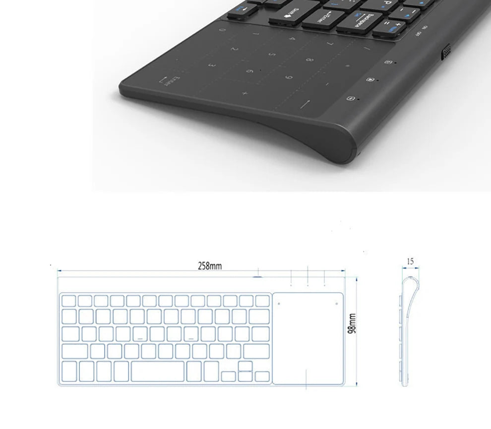 Slim 2.4G Wireless Keyboard with Touchpad — USB Numeric Keypad for Android, Windows, Desktop, Laptop & TV Box