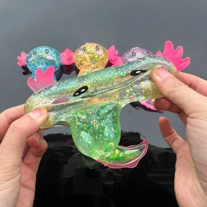 Colorful Axolotl Fidget Toy - Stretchy Squishy Maltose Salamander Squeeze Stress Relief Gift for Kids
