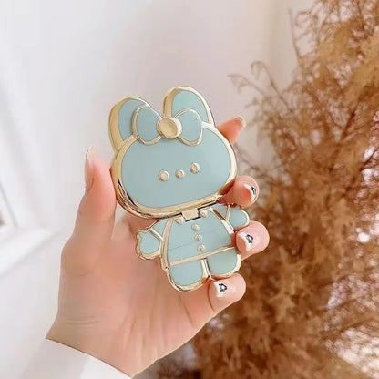 Cute Rabbit Foldable Mobile Phone Stand – 360° Rotating Desktop Holder with Sticky Back for Makeup & Phone Support