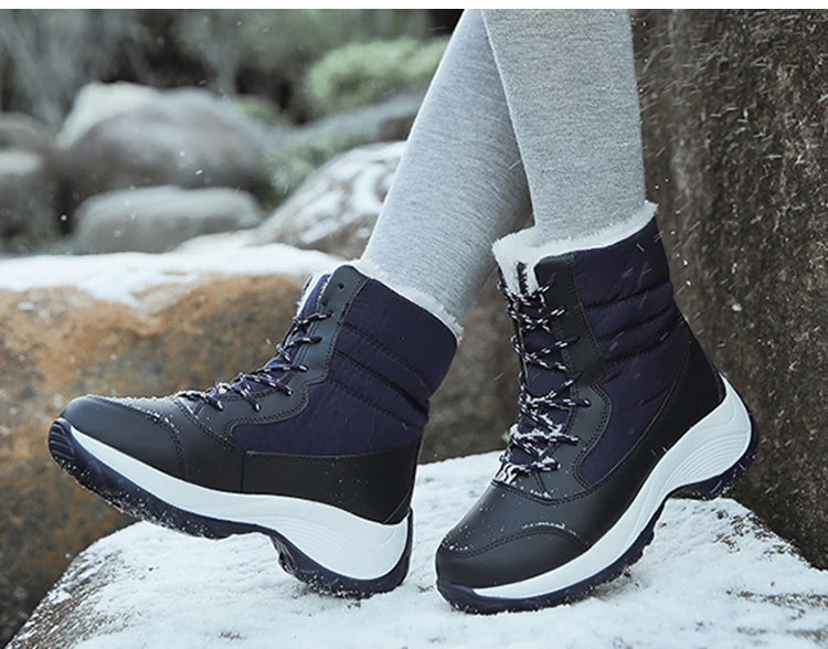 Women's Winter Snow Boots – Plush Lined Platform Flat Casual Shoes for Warmth and Comfort