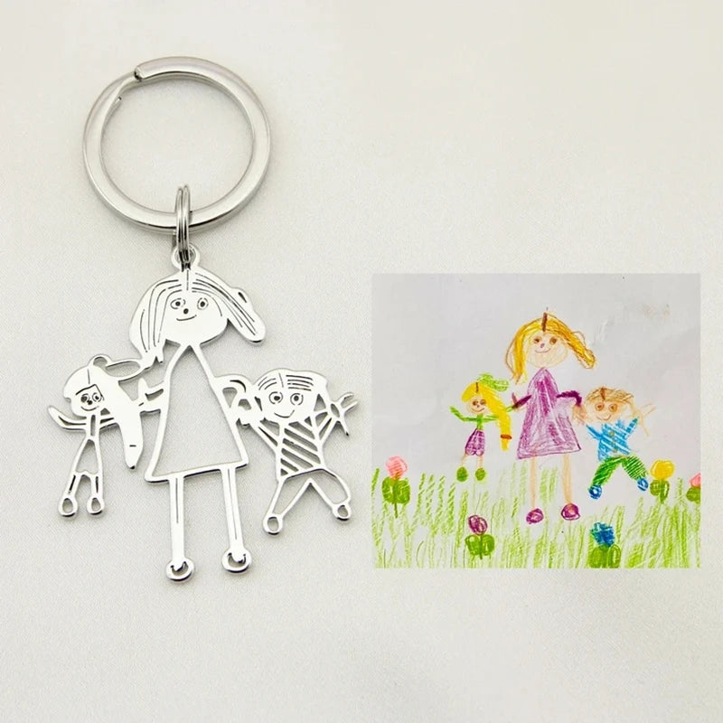 Personalized Children’s Drawing Keychain – Custom Kids Artwork Photo & Logo Car Keyring Gift