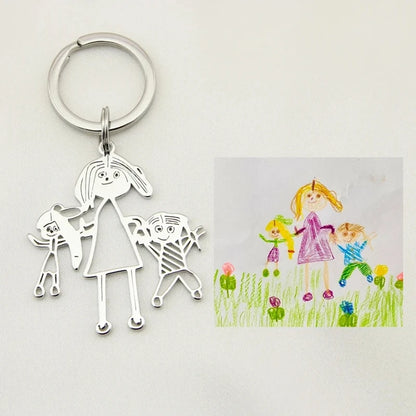 Personalized Children’s Drawing Keychain – Custom Kids Artwork Photo & Logo Car Keyring Gift
