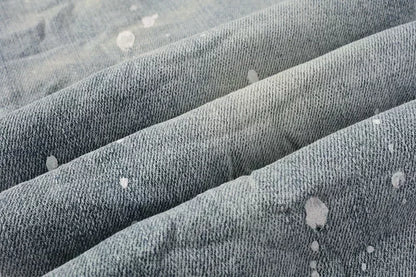 2025 Men’s High Street Ripped Skinny Jeans — Low Rise Blue Distressed Denim Fashion Repair Trousers 9003