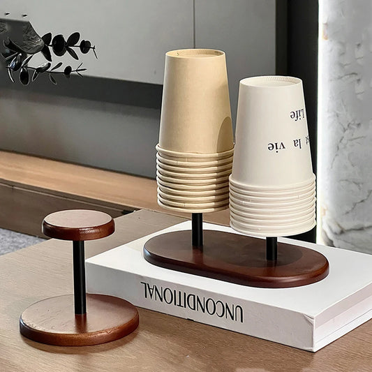 Wooden Cup Storage Holder & Dispenser Rack – Disposable Tea & Water Cup Organizer Mug Display Stand for Home & Office