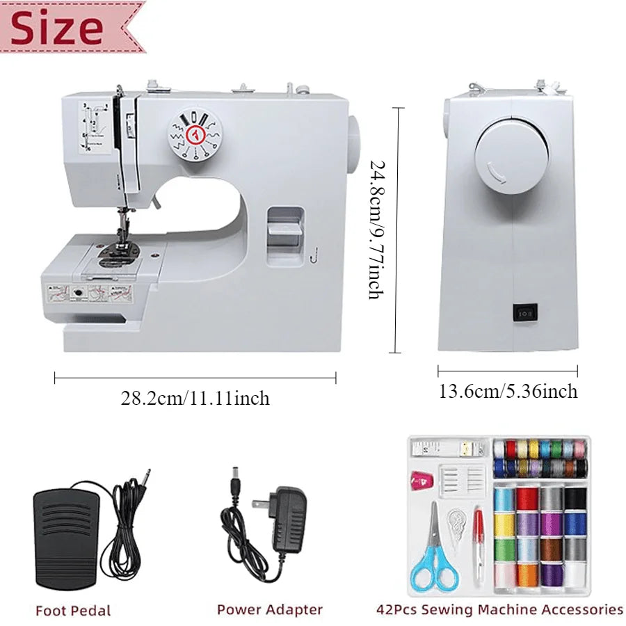 Mini Electric Sewing Machine with Foot Pedal — 12 Built-In Stitches and 42-Piece Sewing Kit