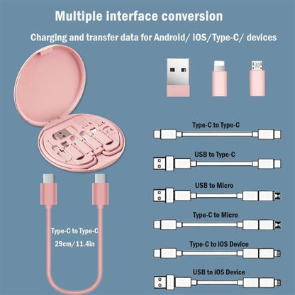 60W Multi-Type Charging Cable Kit – Type-C to USB-C, Micro USB, Lightning for iPhone 14/13/15 Pro, Includes Storage Box