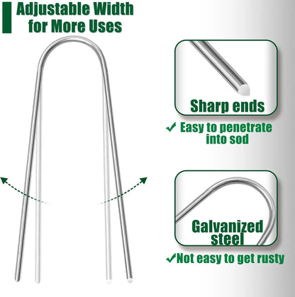 U-Type Heavy Duty Garden Staples – Galvanized Fence Sod Pins & Landscape Ground Stakes for Lawn, Barrier & Garden Fixing Nails