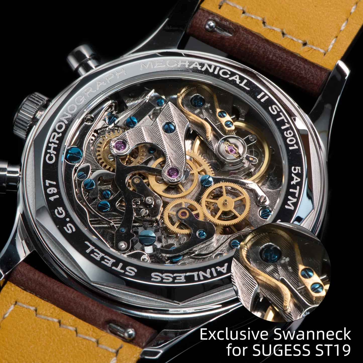 Sugess Men's Chronograph Mechanical Watch – Seagull ST19 Swan Neck Movement with Sapphire Crystal Racing V2