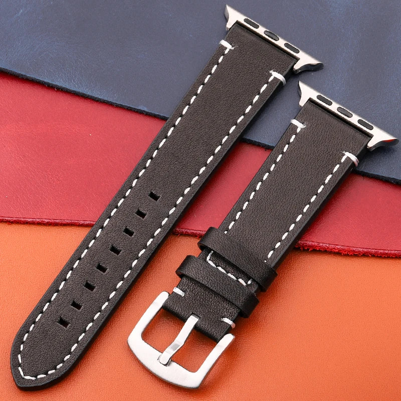 Genuine Leather Apple Watch Strap – Compatible with Series 7, 6, 5, 4, SE (40mm–49mm) for Men & Women