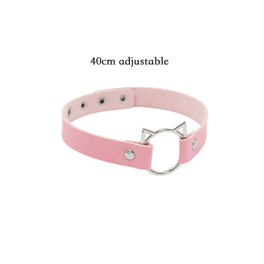 Pink Gothic Collar Necklace – Trendy Rock Leather Heart with Rivets, Harajuku Punk Choker Jewelry for Women, Gift Idea