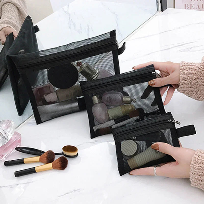 Female Makeup Pouch – Portable Small & Large Mesh Cosmetic Bag, Toiletry Beauty Case, Travel Makeup Organizer Storage Bag