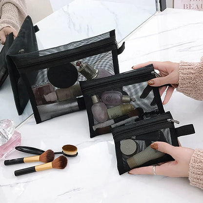 Female Makeup Pouch – Portable Small & Large Mesh Cosmetic Bag, Toiletry Beauty Case, Travel Makeup Organizer Storage Bag