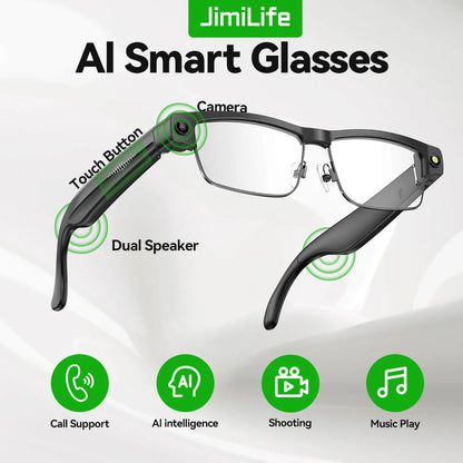 AI Smart Camera Glasses — 8MP with Bluetooth for Calls & Music, Object Recognition, and AI Translation