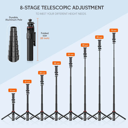 130cm Selfie Stick Tripod – Portable Retractable Smartphone Tripod Stand with Wireless Remote Control