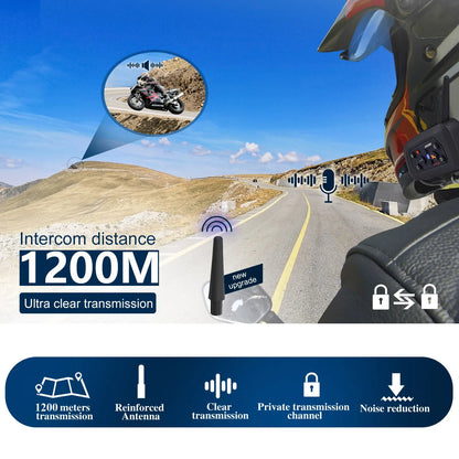 XINOWY V6 Plus Motorcycle Helmet Bluetooth Headset – 1200M Waterproof Intercom Communicator for 6 Riders