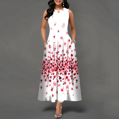 Women’s Loose Floral Vintage Maxi Dress – Ruffled Hole Summer Camis Big Size Elegant Party Dress