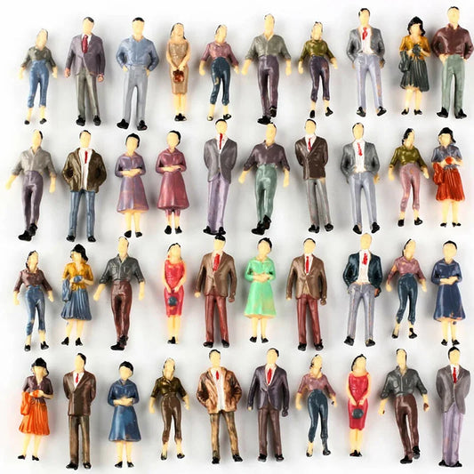 50pcs Miniature People Figures - 1:50 Scale Painted Plastic Passengers for Train Scenery & Model Building Decor